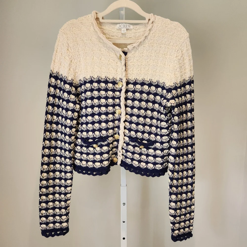J. Crew Cream and Navy Cardigan Sweater - Picture 14 of 15